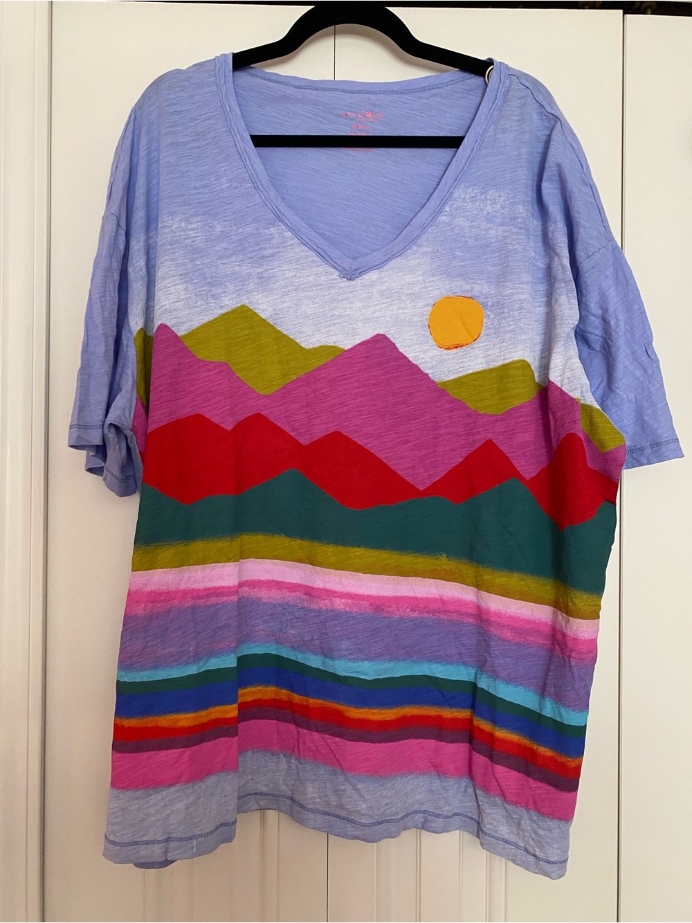 NATURAL LIFE Lavender Mountain Stripe V-Neck Tee with Multi-Color Print - Picture 3 of 6